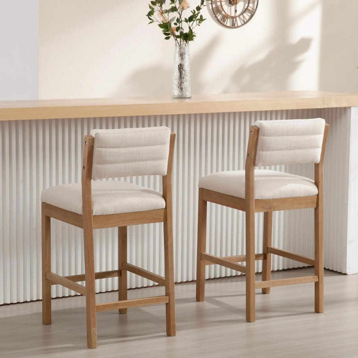 Set Of 2 Counter Height Upholstered Bar Stools With Back