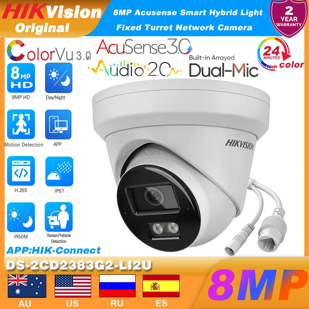 Hikvision 8MP 4K POE AcuSense Smart Fixed Turret IP Camera