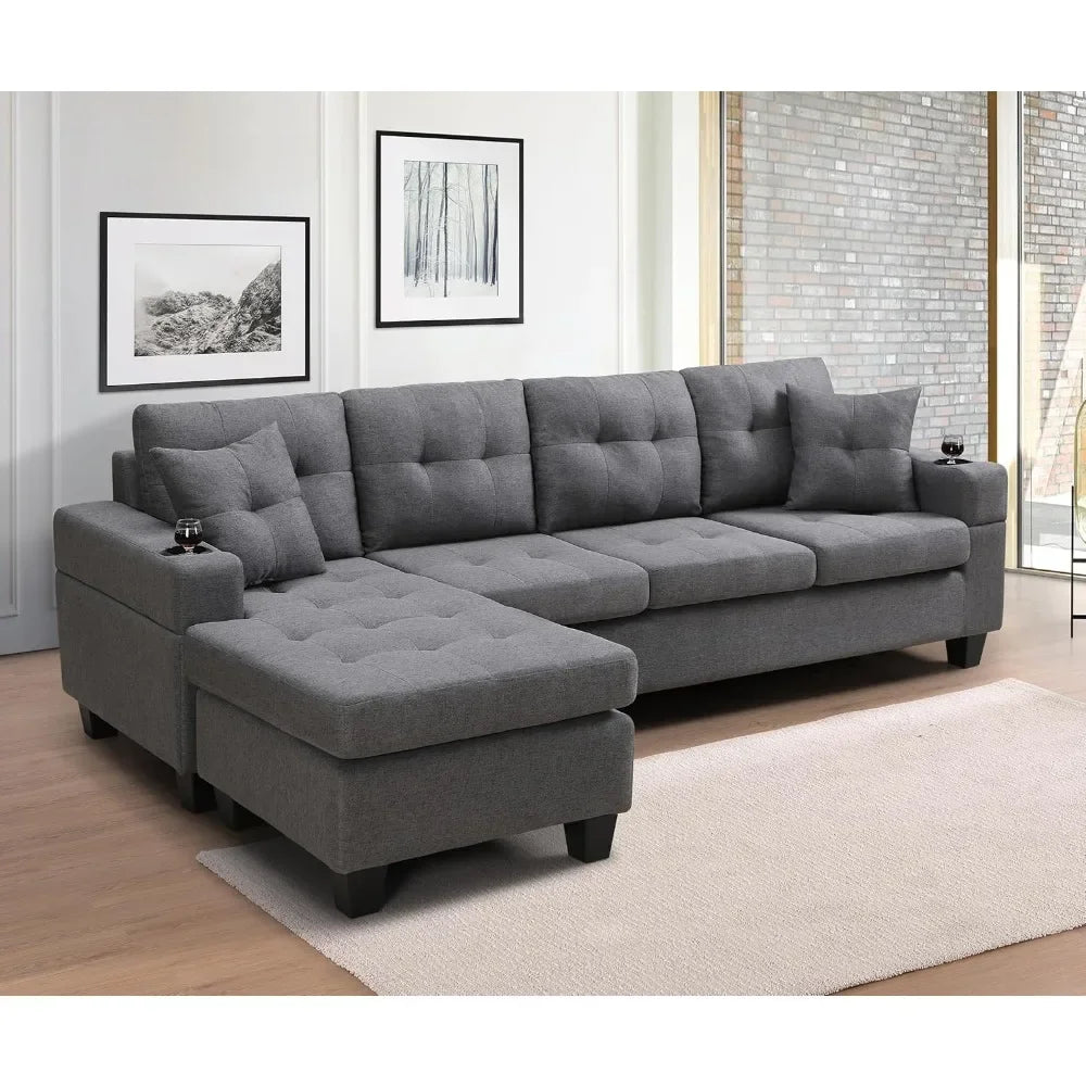 L Shaped Sectional Sofa Modern Living Room With Reversible Chaise