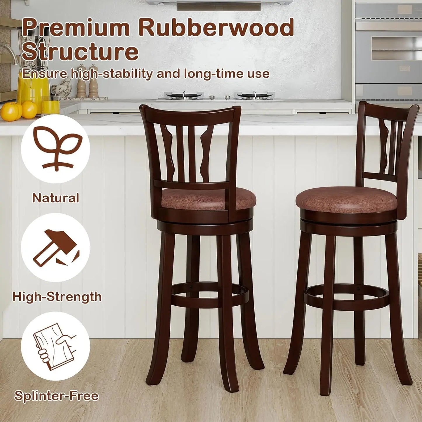 Bar Height Swivel Stools Set Of Four With Ergonomic Backrest