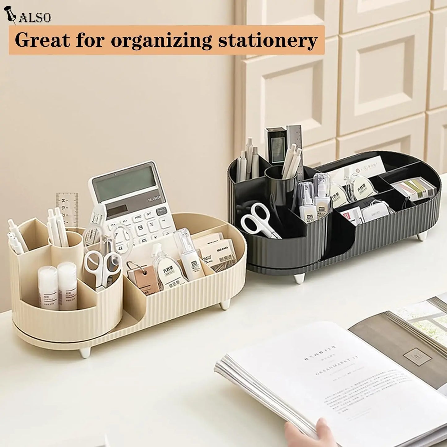 Rotating Makeup Organizer With Brush Holder For Vanity Storage