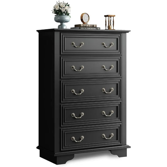 TIFICY Farmhouse Tall Wood Dresser With Five Drawers For Bedroom