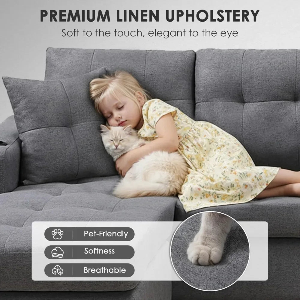 L Shaped Sectional Sofa Modern Living Room With Reversible Chaise