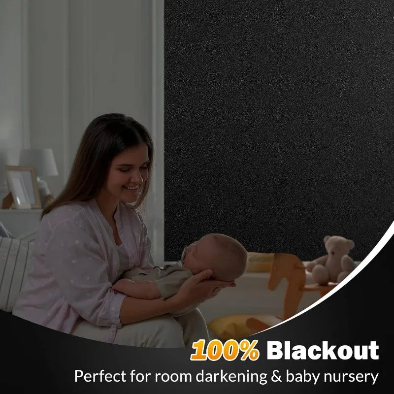 100% Blackout Window Film Removable Opaque Total Privacy & Sun Blocking Solution for Home Day Sleep Light Blocker