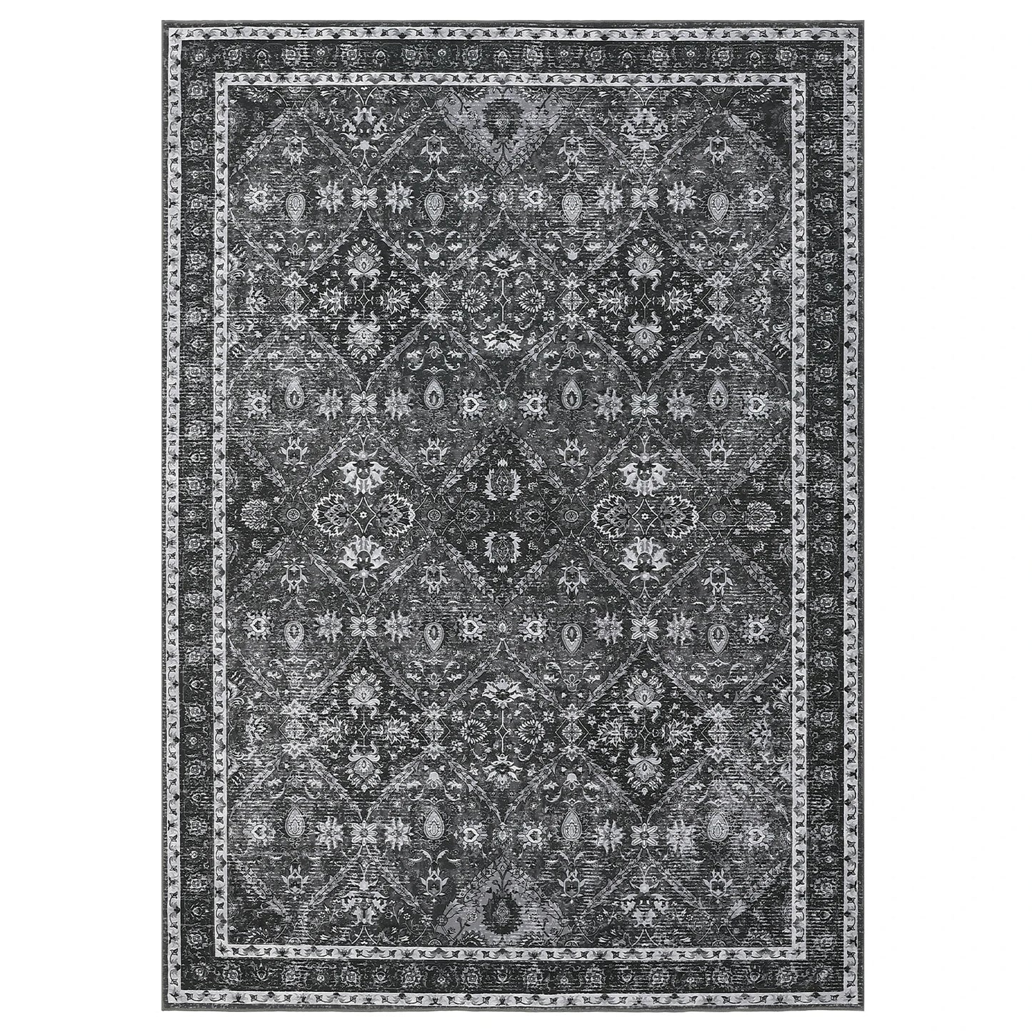 NONECN Machine Washable Non-Slip Stain-Resistant Low-Pile Moroccan Trellis Rug