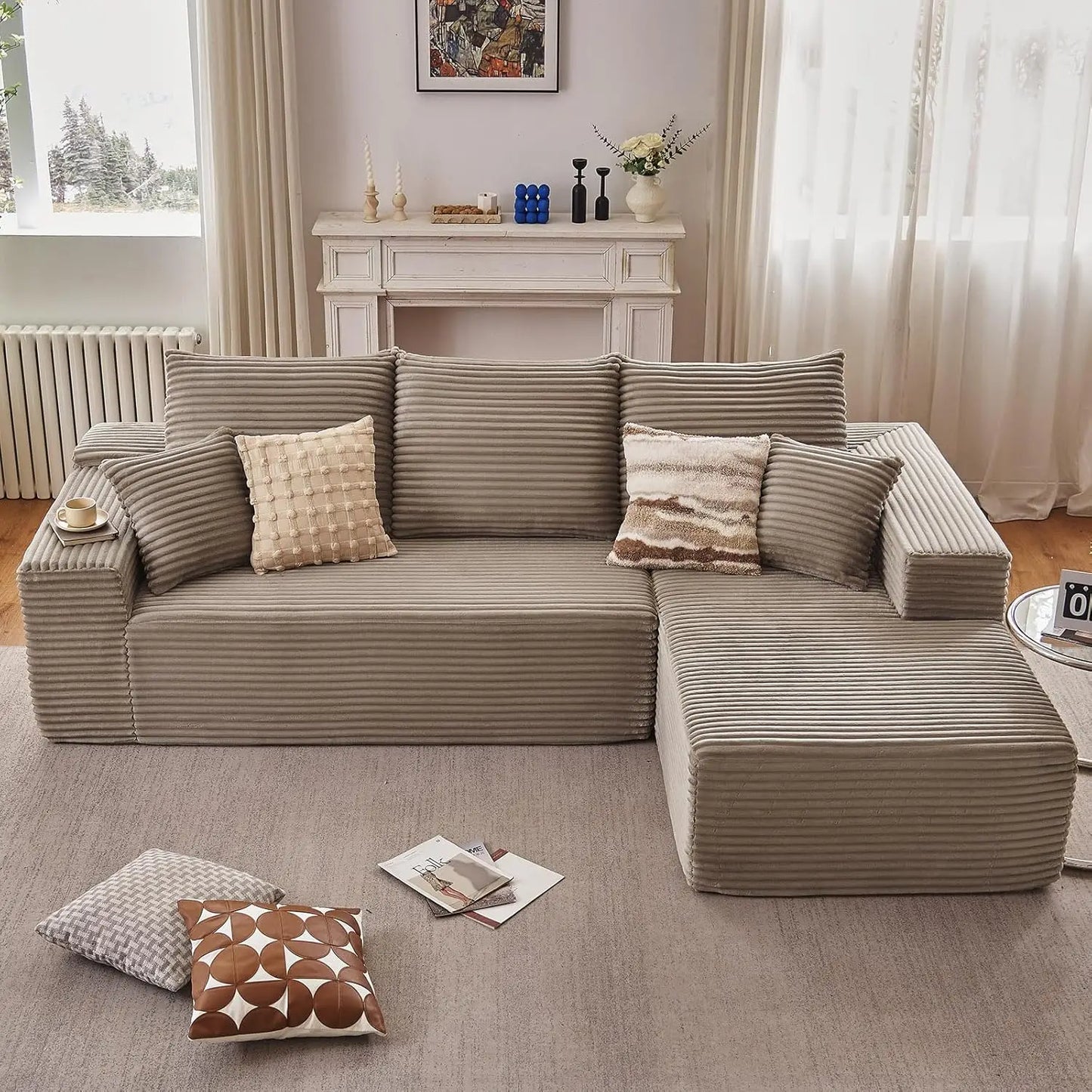 107'' Comfy Boneless L-Shaped Cloud Couch with Chaise Lounge Modern Cozy Customizable Modular Sectional  Customized