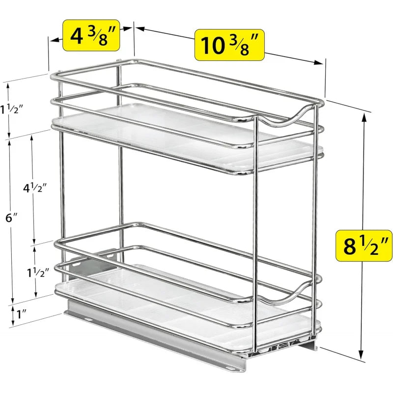 Kitchen Cabinets - 4-3/8 inch Wide - Slide Out Drawer – Chrome Sliding Spice Cabinet Organization Shelf Racks - 2 Tier