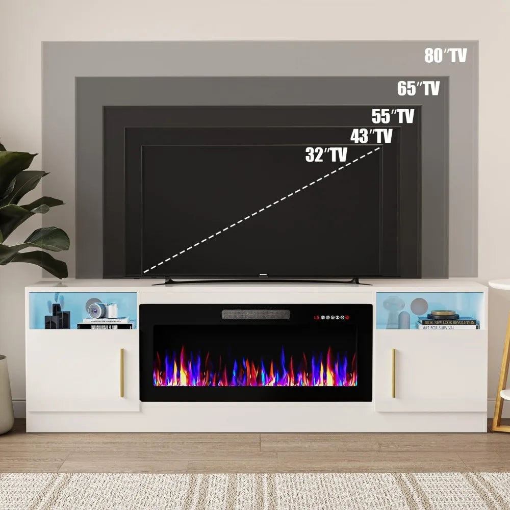 Electric Fireplace TV Stand Entertainment Center With LED Lighting