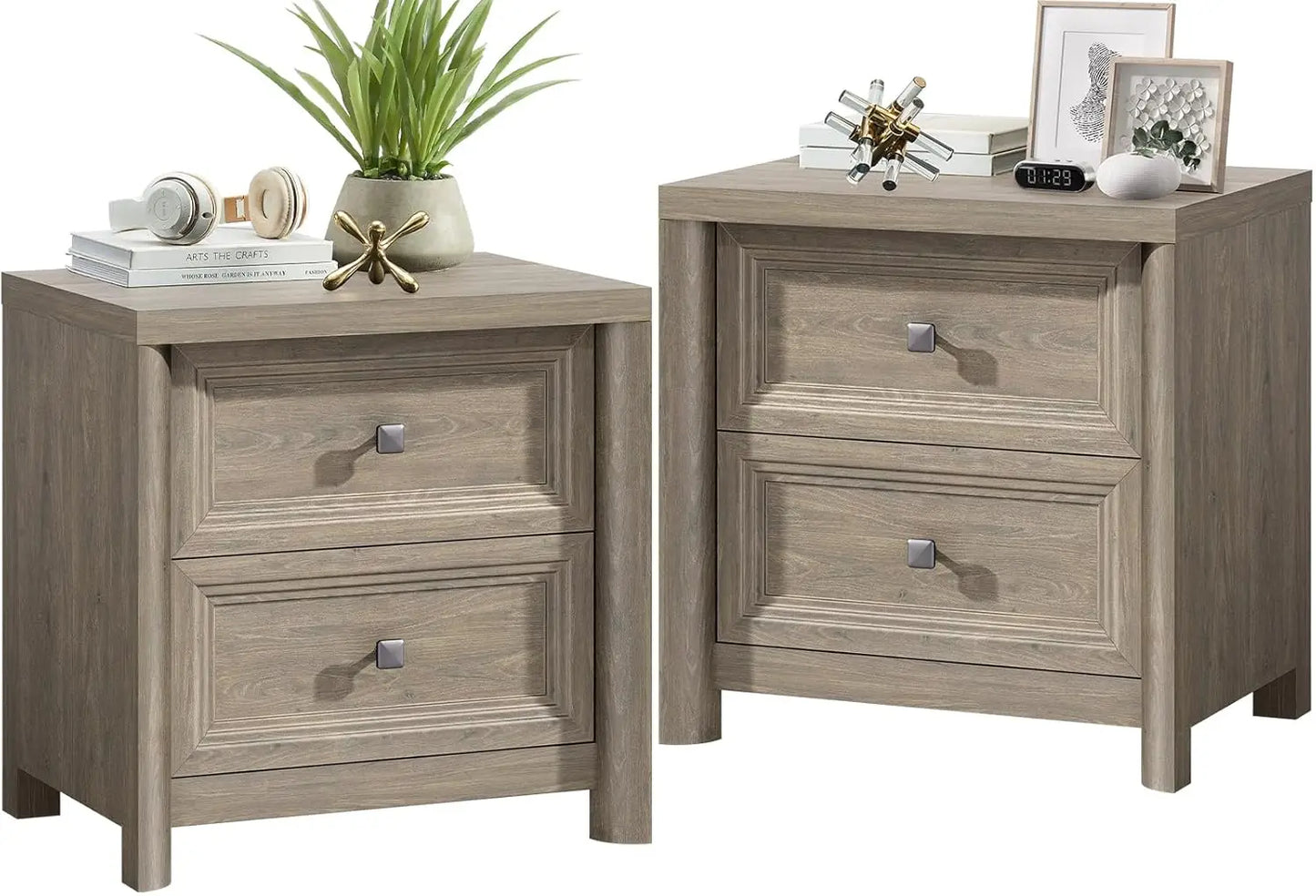 Night Stand Set of 2 Farmhouse Nightstand with 2 Drawers Storage Bed Side Table End Table with Metal Knob Large Mid, Customized