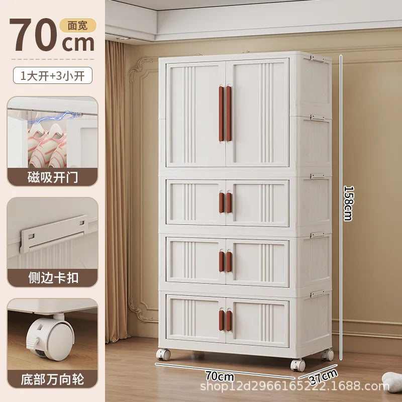 Foldable Storage Cabinet With Doors Wardrobe Multi Layer Organizer
