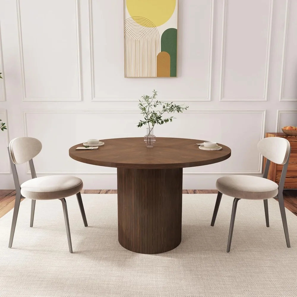 RBXC Fluted Round Dining Table Farmhouse Wood Kitchen
