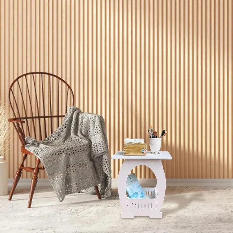 End Table White Nightstand Coffee End Table with Open Storage Elegant Bedside Table for Living Room Bedroom Office Decoration