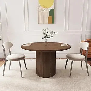 RBXC Fluted Round Dining Table Farmhouse Wood Kitchen
