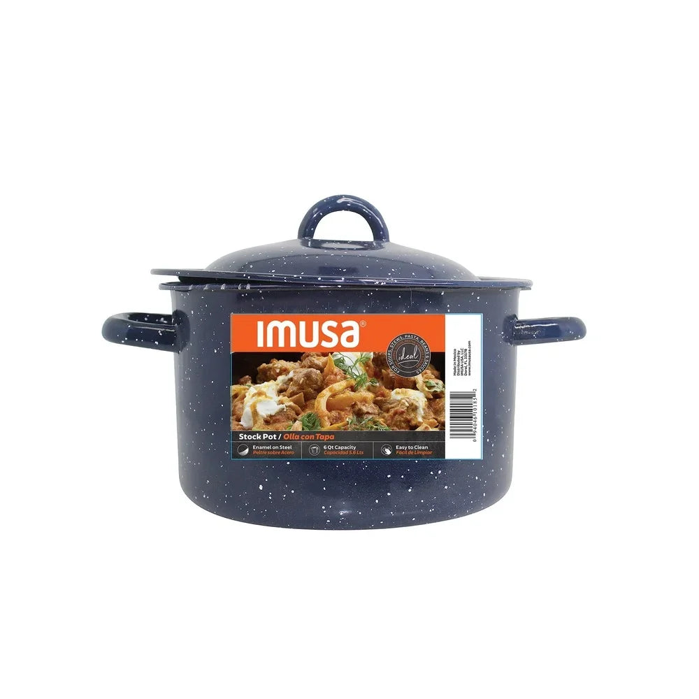 Enamel Stock Pot with Double Handles Oven Safe Durable Steel Soup Stews Cooking Pot Efficient Heat Distribution