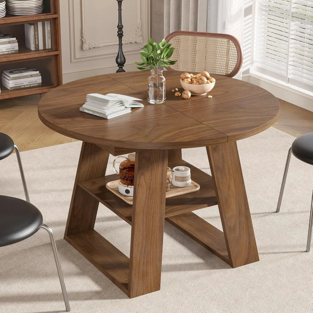 RBXC Extendable Round Dining Table for 4-8 with Leaves