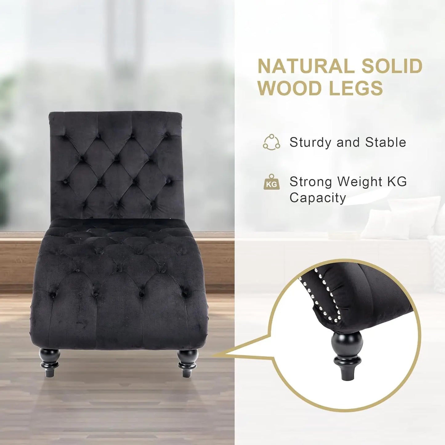 Velvet Upholstered Chaise Lounge Chair With Tufted Button Pillow