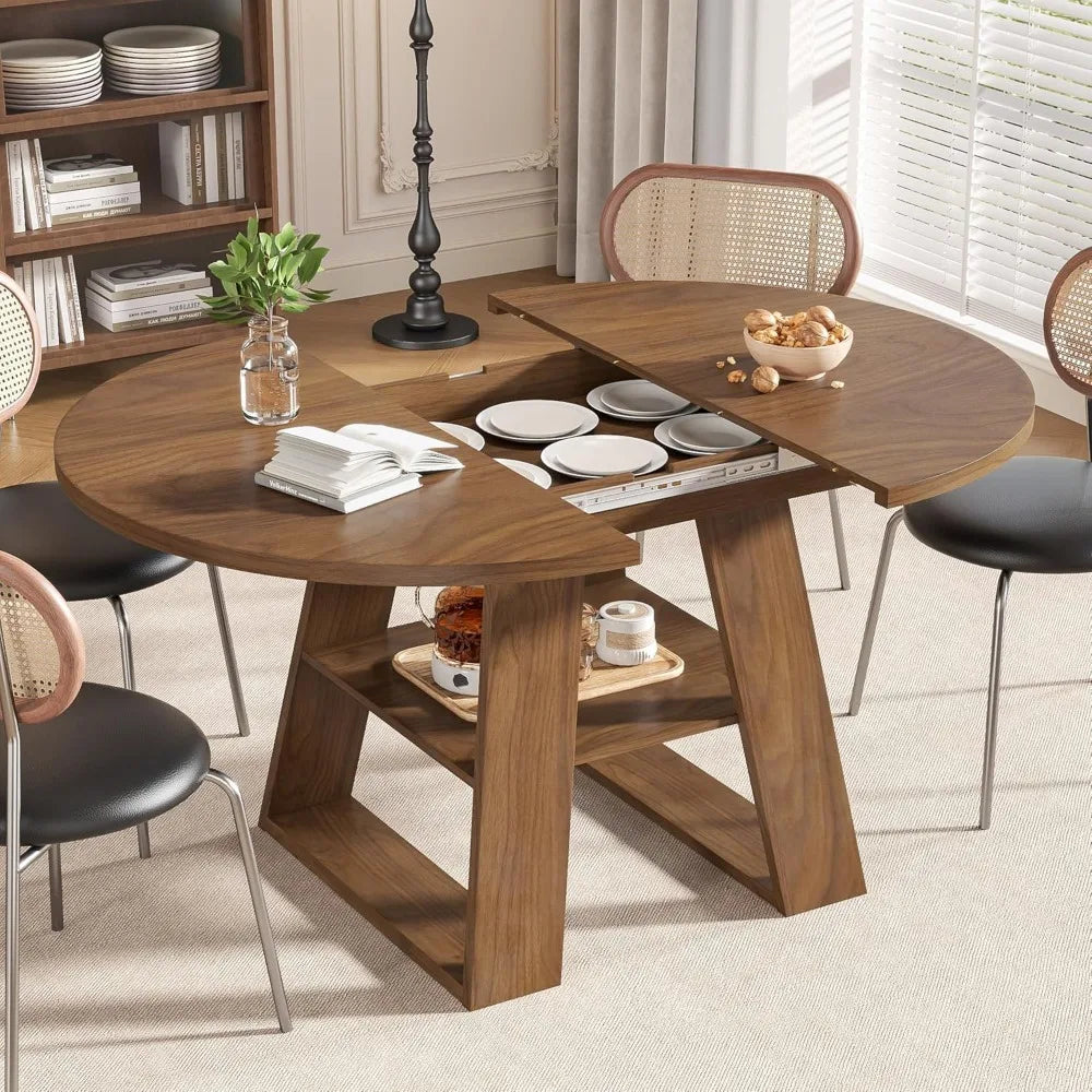 RBXC Extendable Round Dining Table for 4-8 with Leaves