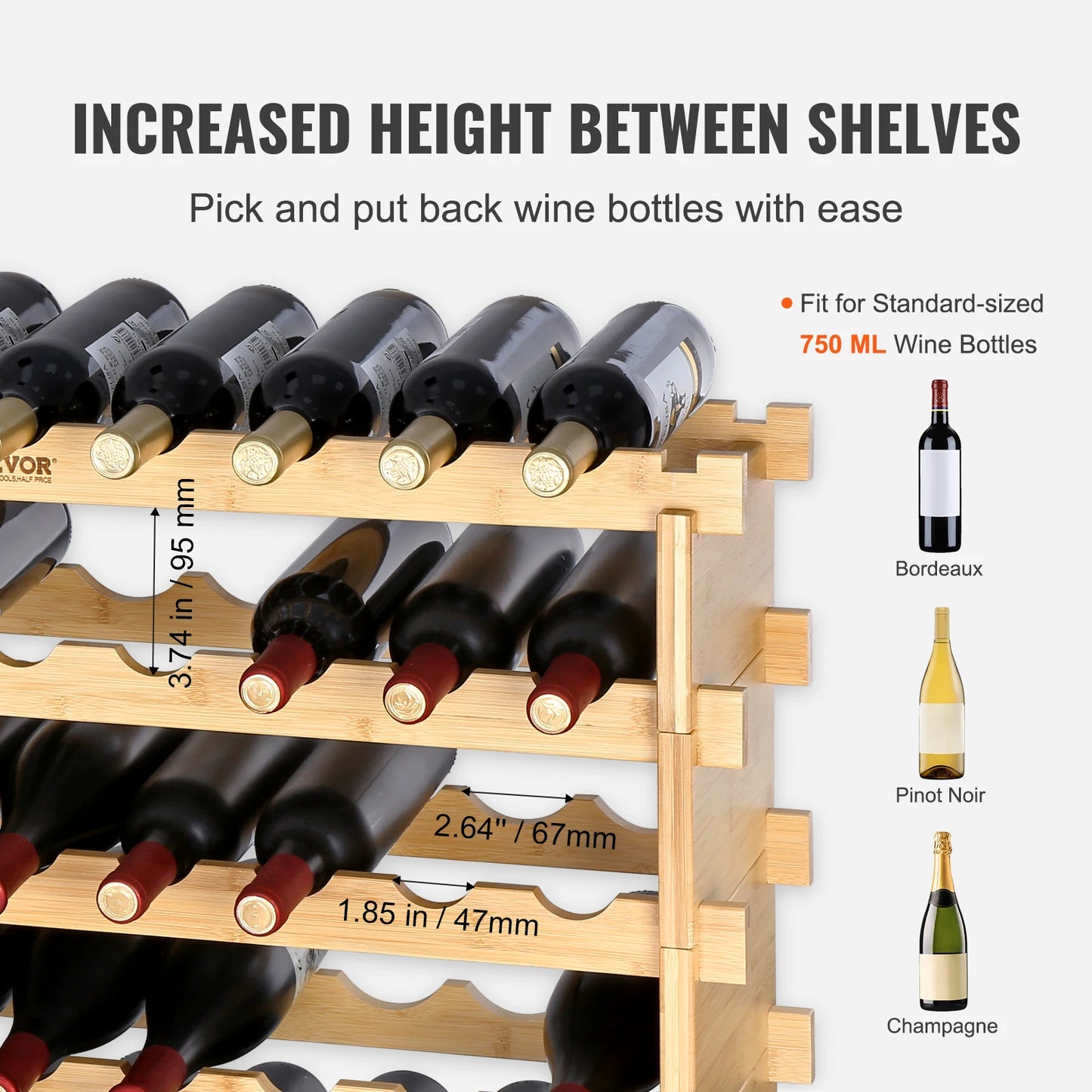 SucceBuy 8 Tier Stackable Bamboo Wine Rack Free Standing Organizer