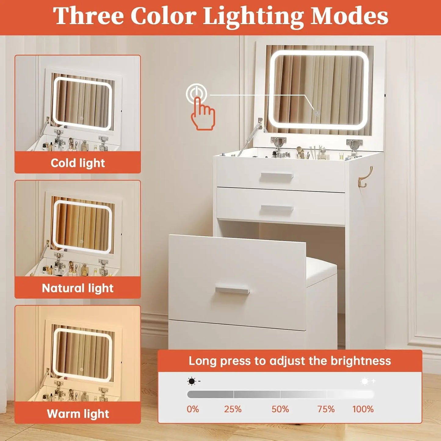 Compact Vanity Desk With 3 Drawers 3in1 Makeup Desk