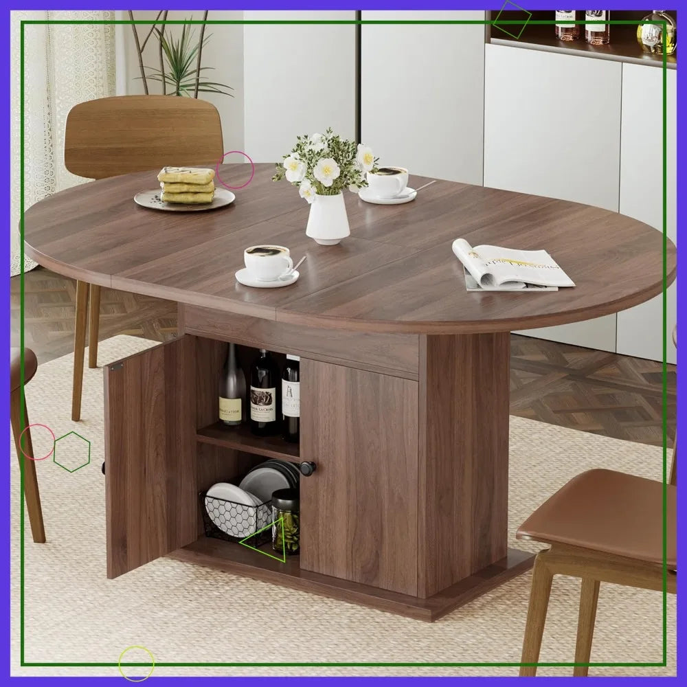 Extendable Round Dining Table With Storage Shelf For 4 To 8
