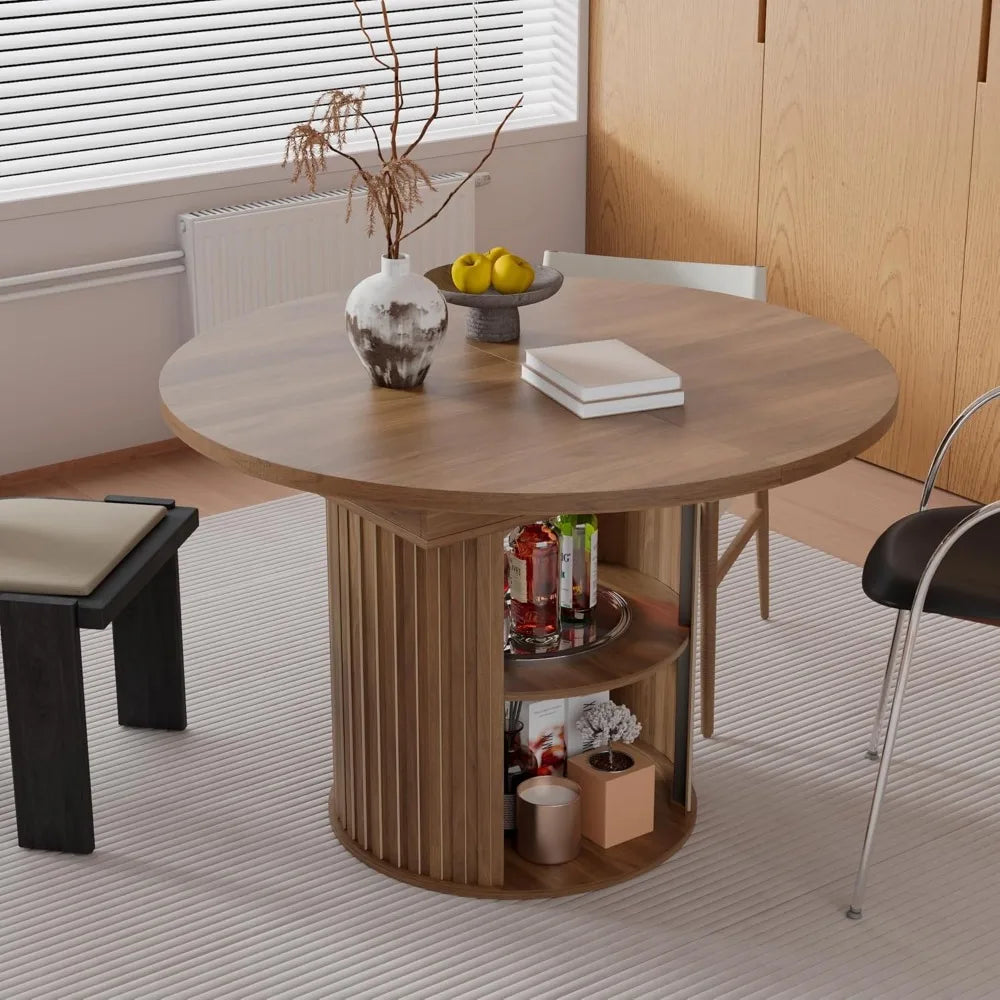 RBXC Extendable Dining Table With 2-Tier Storage Shelf