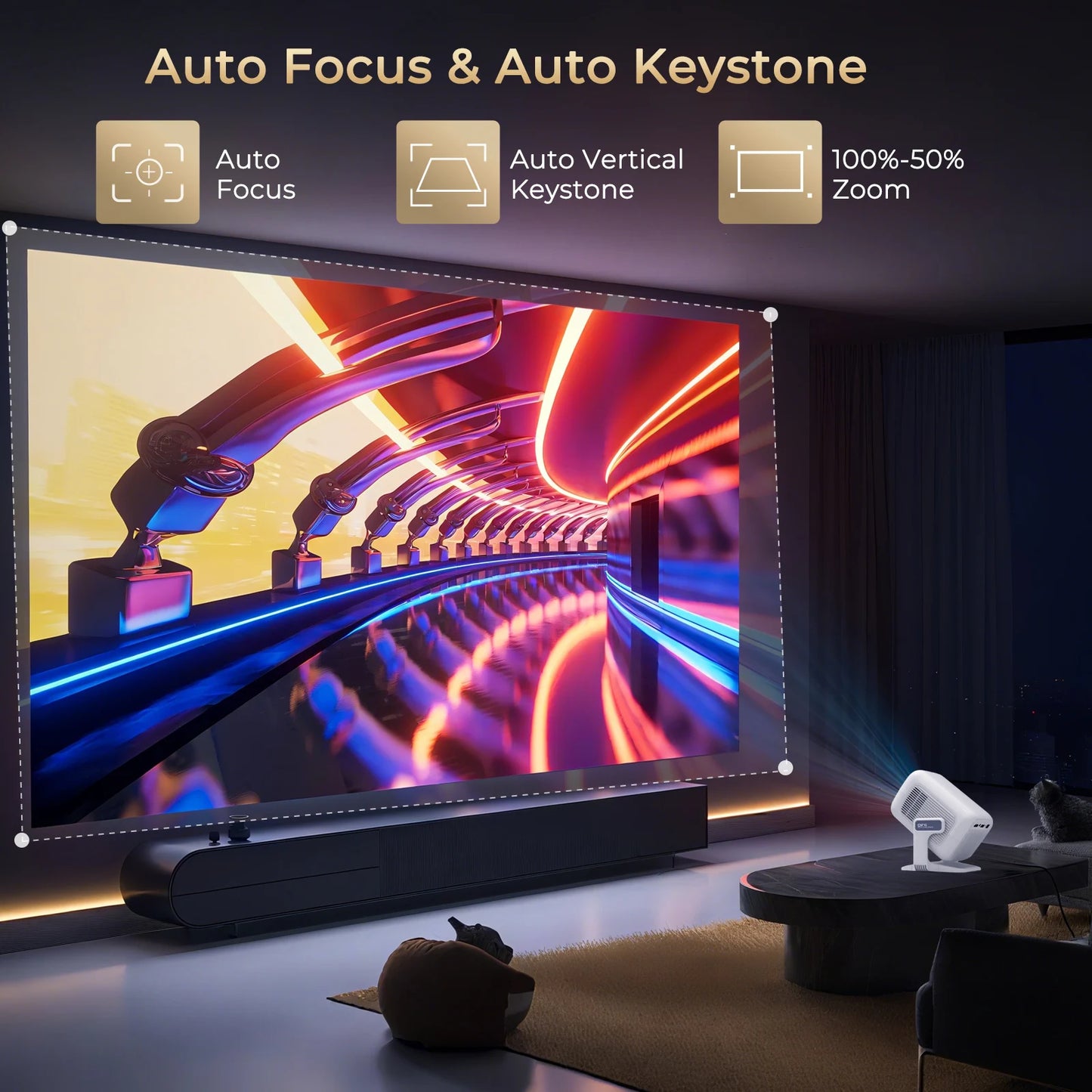 LynCast 4K Android Projector With WiFi 6 BT 5.4 Outdoor