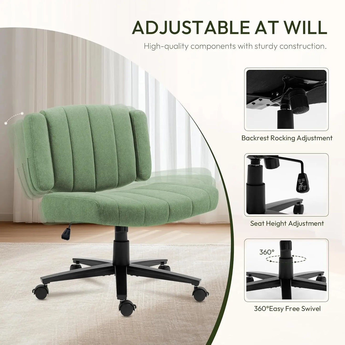 Ergonomic Home Office Chair, Fabric Criss-Cross Swivel Desk Chair with Wheels, Adjustable Height Computer Task, Customized