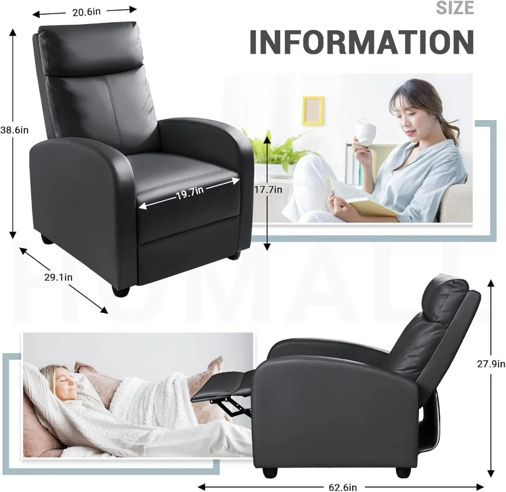 Modern Recliner Chair Padded Seat Pu Leather for Living Room Single Sofa Recliner Seat Club Chair Home Theater Seating