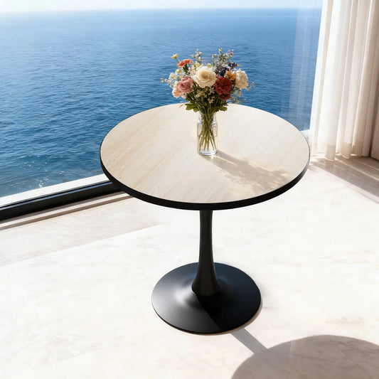 Leisure Round Dining Table Dining Room Circle Dinner Pedestal Table Furniture Coffee Table for 2-3 People No Chairs Stone Top