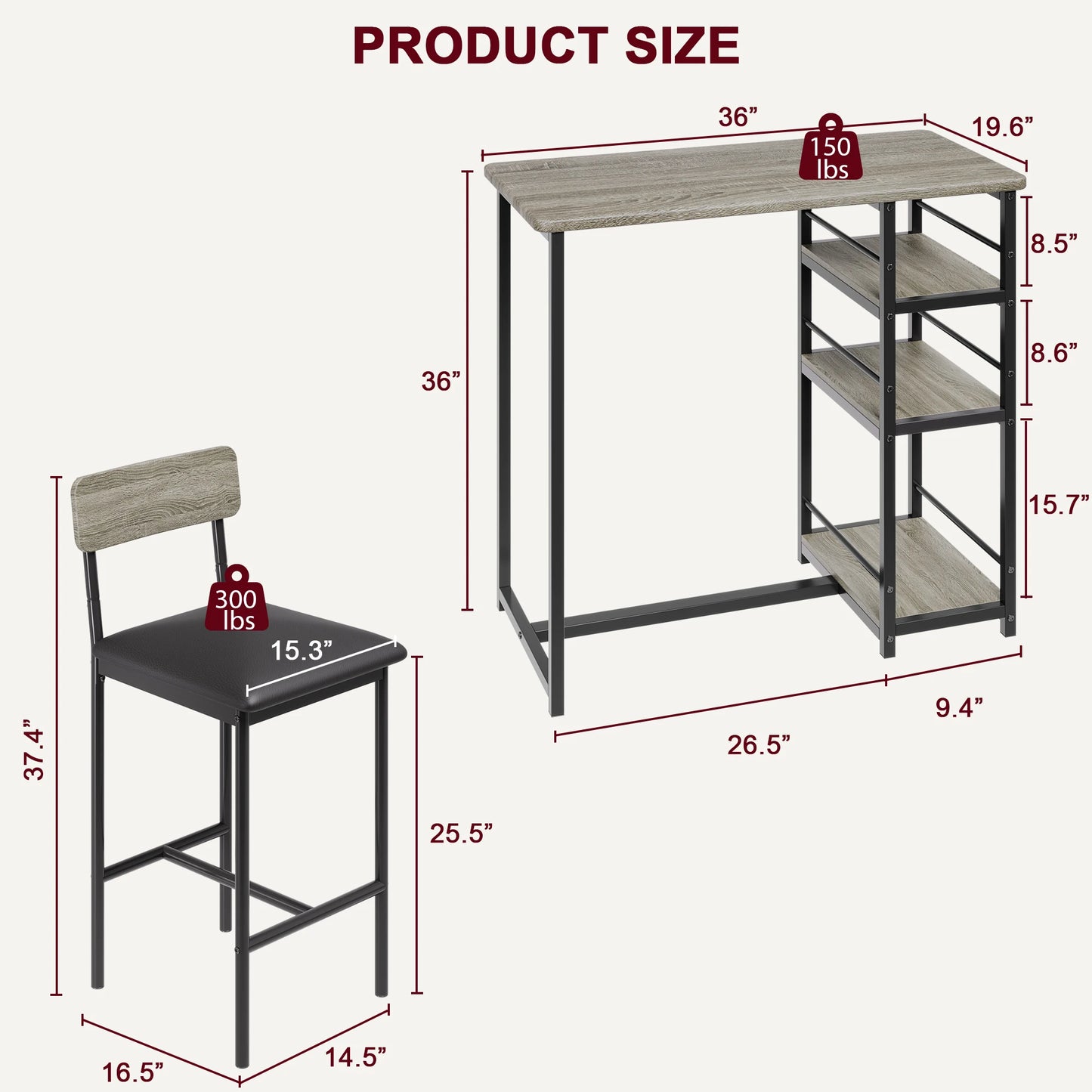 HobbyLane 3 Piece Dining Table Set With 3 Tier Shelves