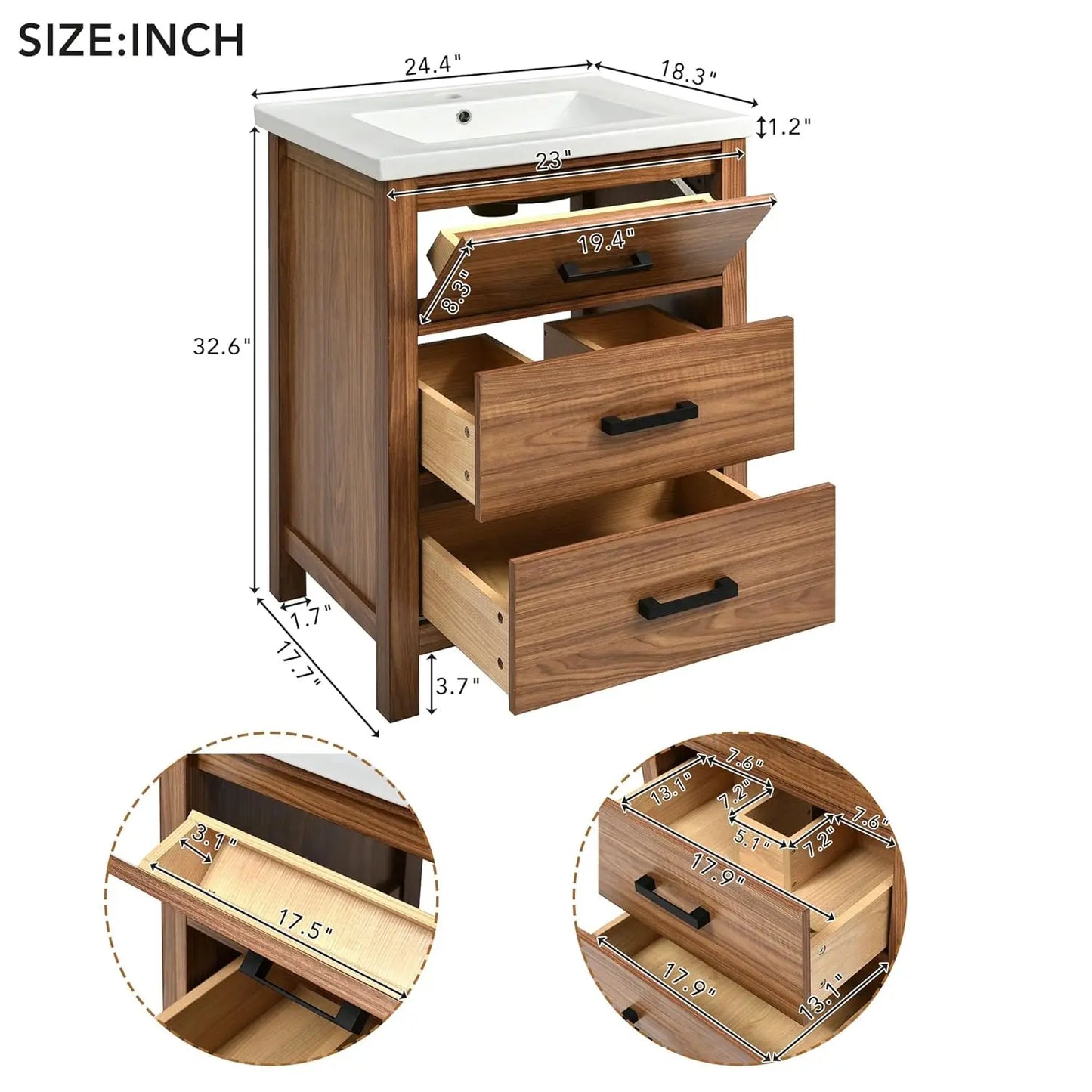 Bathroom Vanity With Sink Engineered Wood Storage Cabinet Quick Assembly