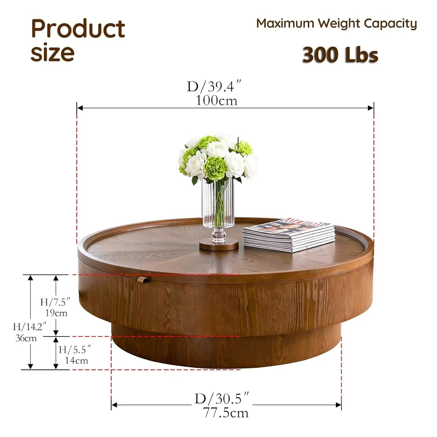 ZHUXIANG Modern Round Drum Coffee Table With Removable Lid