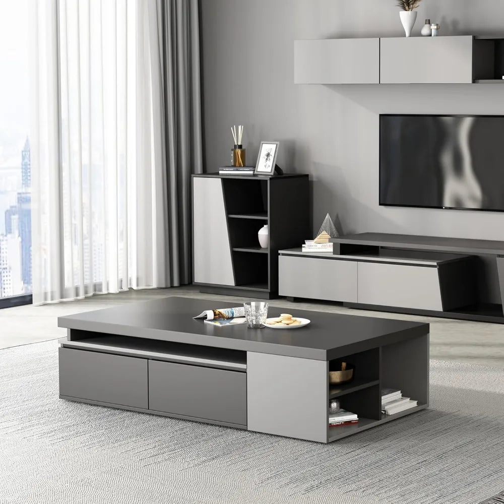 TROEC Extendable Modern Coffee Table With Storage Drawers