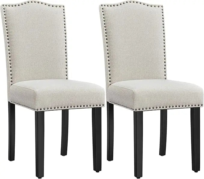 Dining Chairs Set of 2 Modern Kitchen Chairs with Fabric Upholstered Seat and Solid Wood Legs for Home Kitchen, Beige