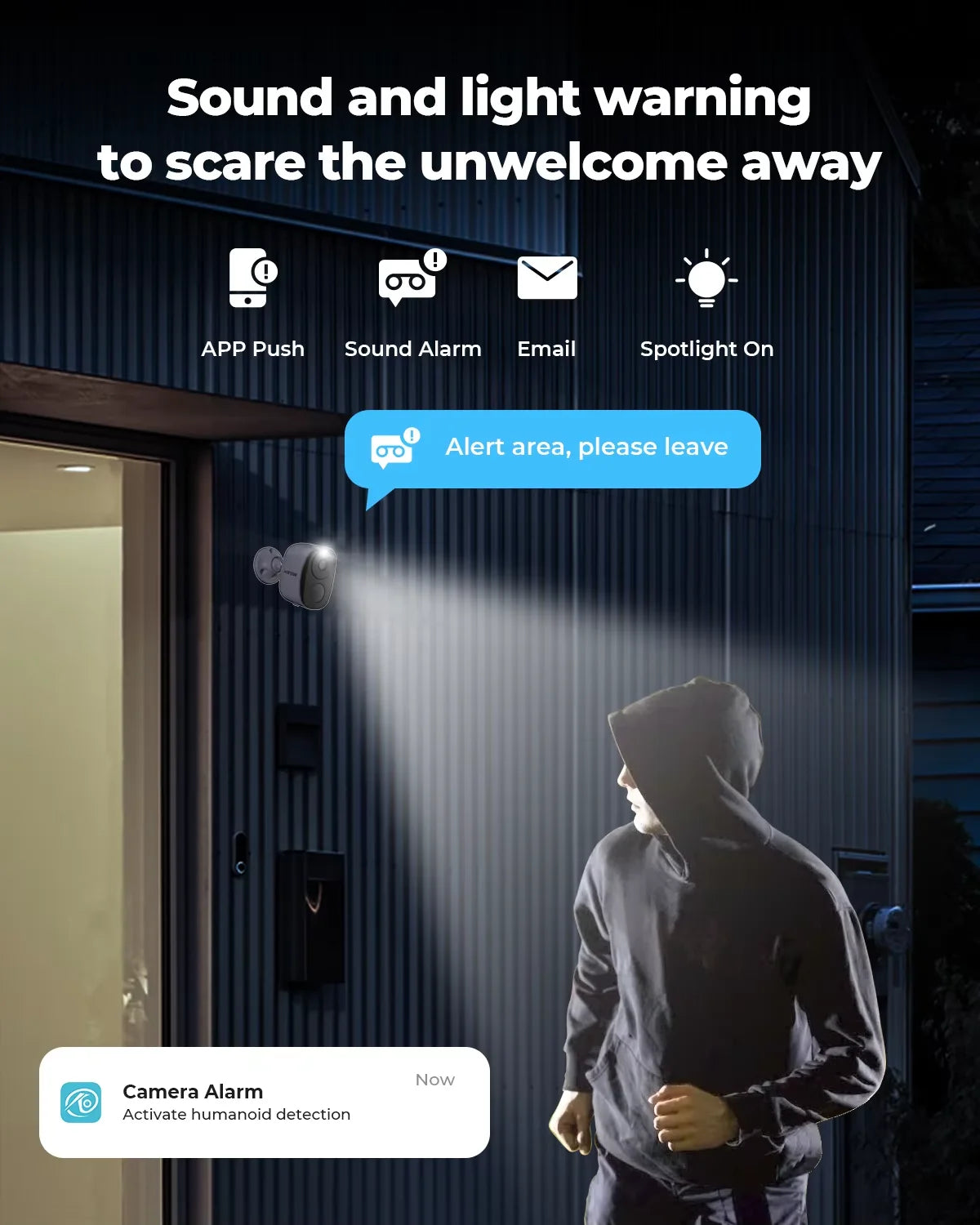 H.VIEW 2K 3MP WiFi Battery Powered Outdoor Security Camera With Spotlight