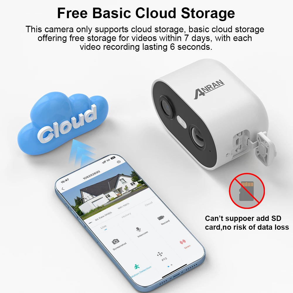 ANRAN 2K Rechargeable Battery Camera WiFi Security Cam