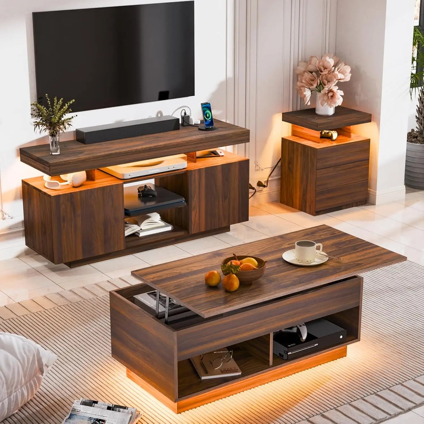 Zhuxiang LED Lift Top Coffee Table And TV Stand Set
