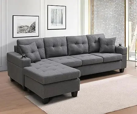 L Shaped Sectional Sofa Modern Living Room With Reversible Chaise