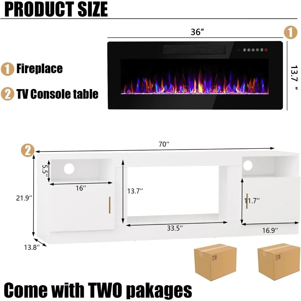 Electric Fireplace TV Stand Entertainment Center With LED Lighting
