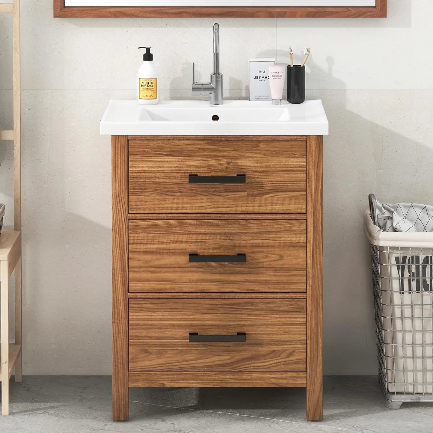 Bathroom Vanity With Sink Engineered Wood Storage Cabinet Quick Assembly