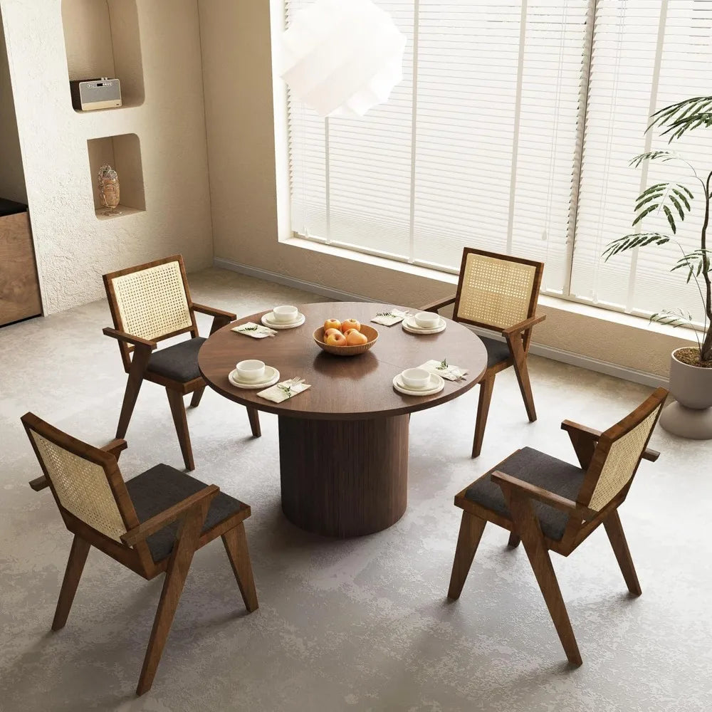 RBXC Fluted Round Dining Table Farmhouse Wood Kitchen