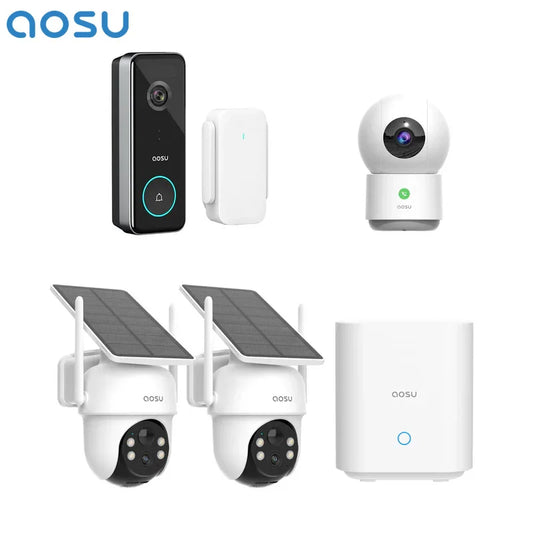 AOSU 3MP Solar Camera System with 2-Cam Kit and Doorbell