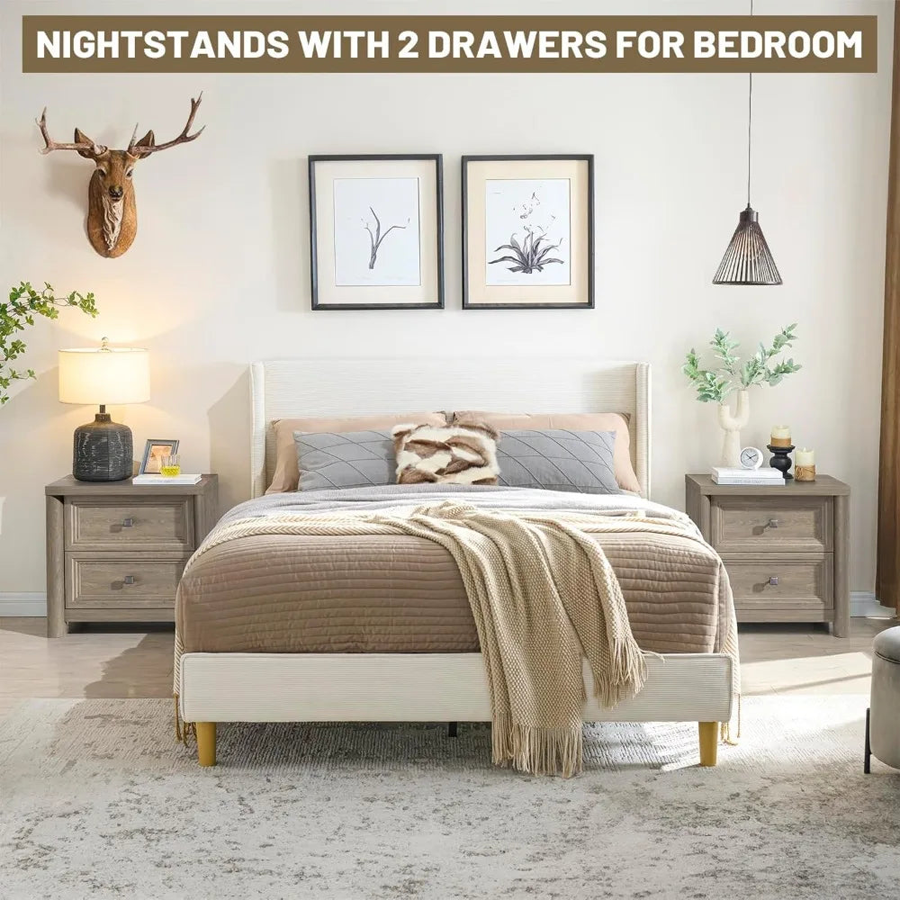 Night Stand Set of 2 Farmhouse Nightstand with 2 Drawers Storage Bed Side Table End Table with Metal Knob Large Mid, Customized