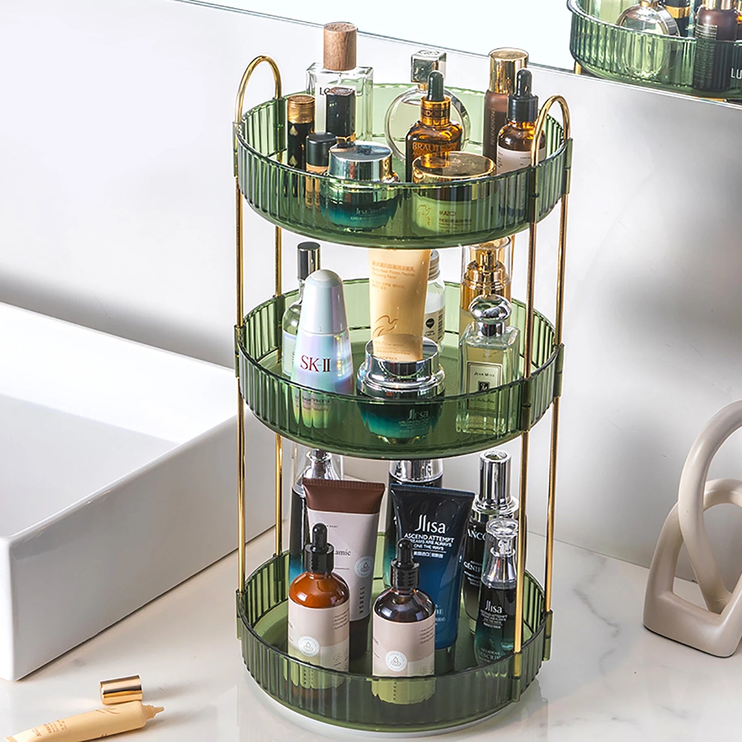 Rotating Makeup Organizer Three Tier Vanity Storage for Skincare