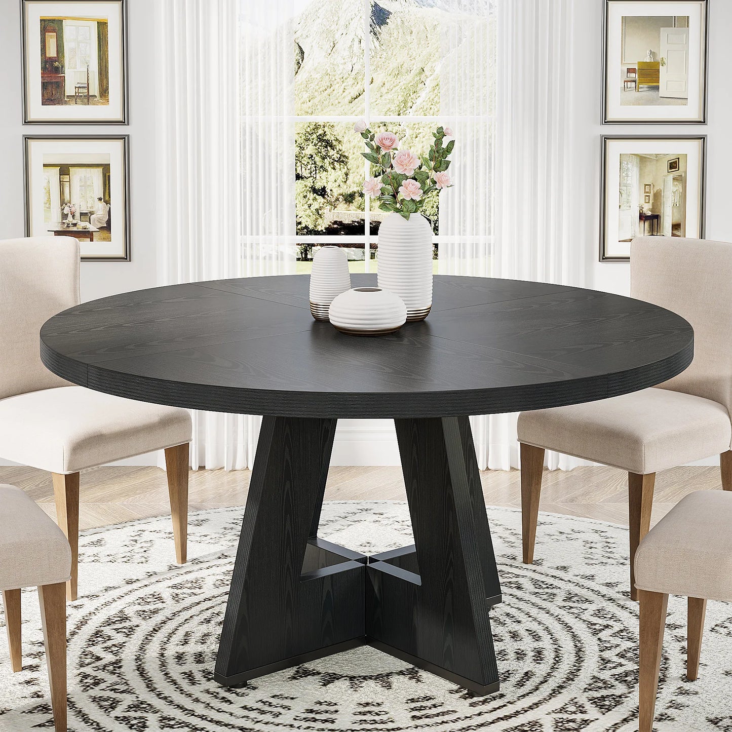 Tribesigns Round Dining Table For Four Kitchen Farmhouse Style