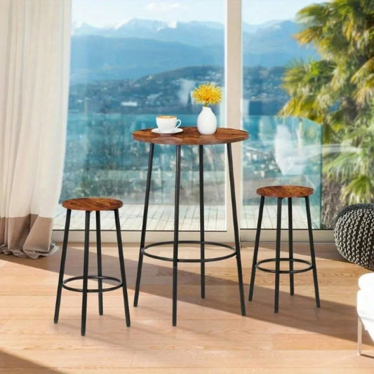 Round Bistro Counter Height Dining Table Set With Stools