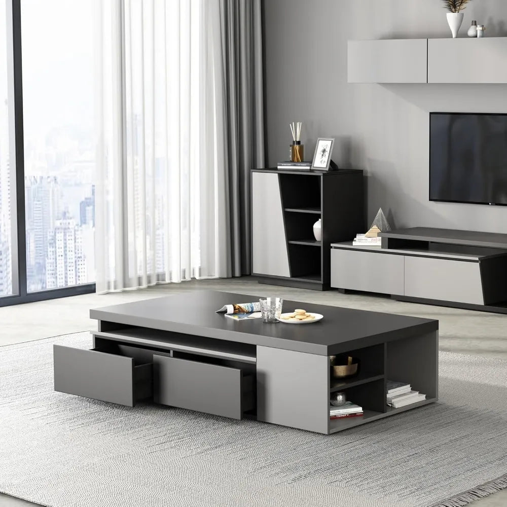 TROEC Extendable Modern Coffee Table With Storage Drawers