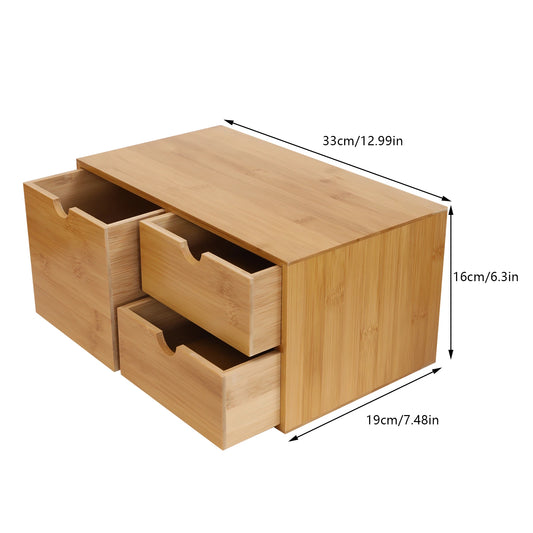 NONECN Bamboo Desk Organizer 3 Drawer Storage Box For Office