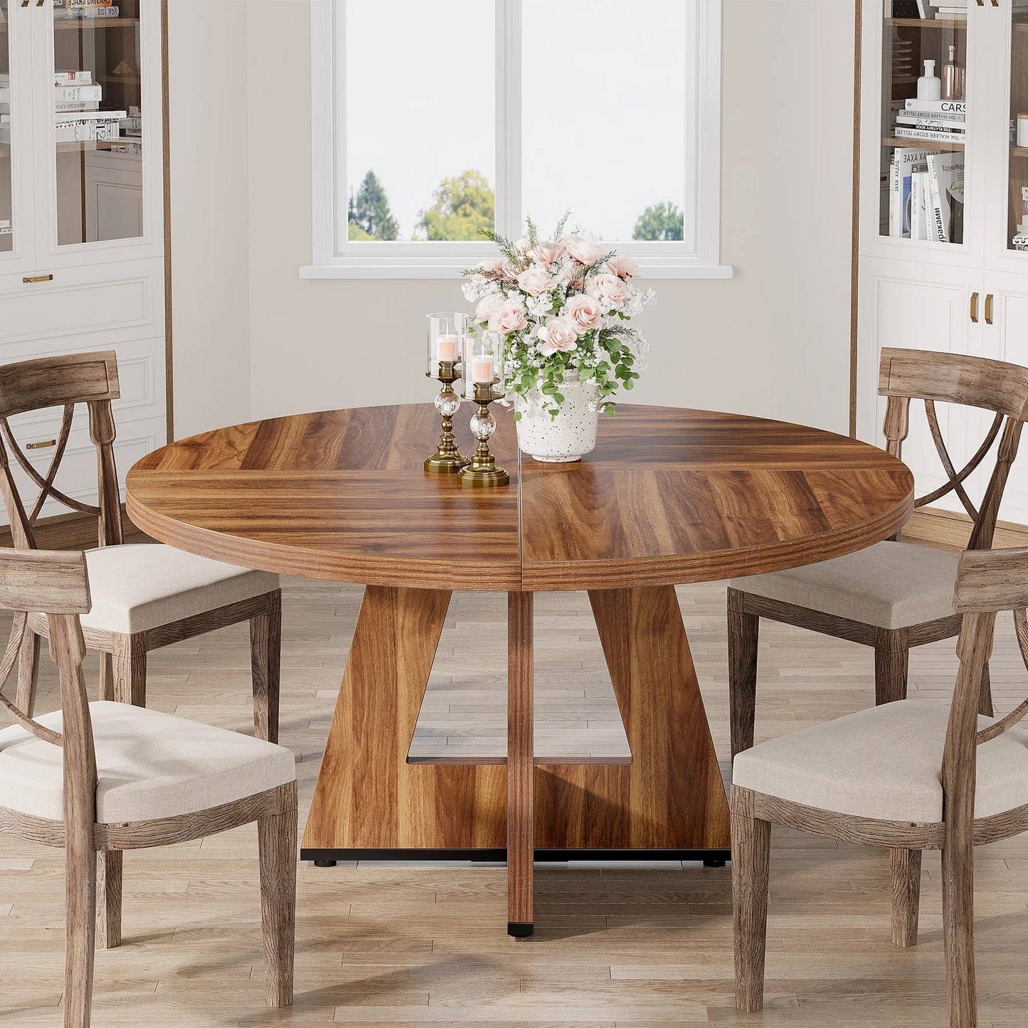 Tribesigns Round Dining Table For Four Kitchen Farmhouse Style