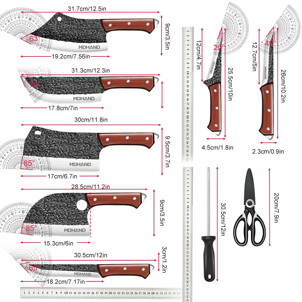 MDHAND Ultra Sharp 14pc Kitchen Knife Set With Cleaver